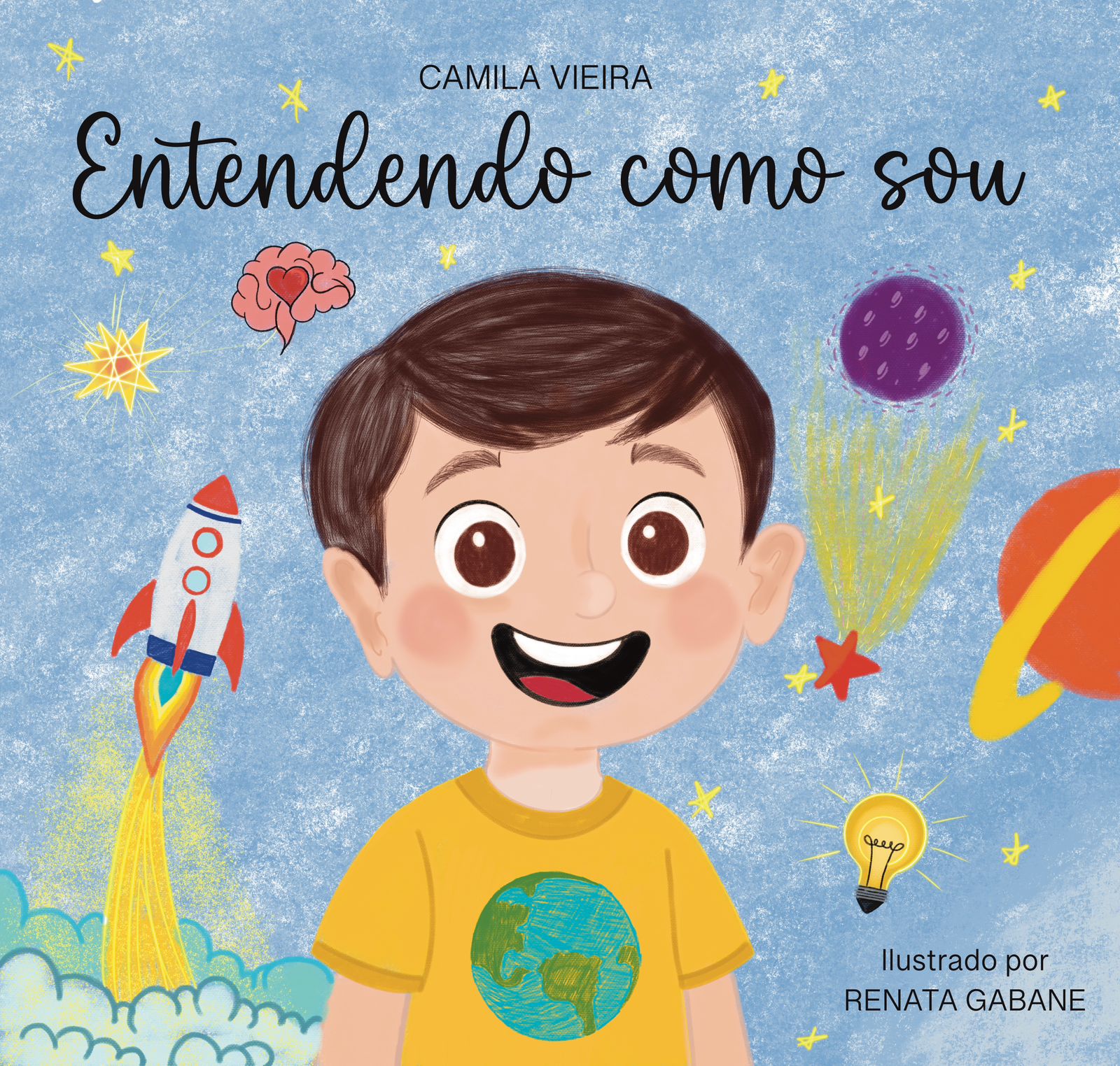 Capa ilustrada do livro Entendendo Como Sou, mostrando o cérebro lúdico e estrelas coloridas